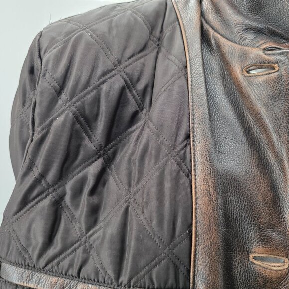 Vtg Men’s Eddie Bauer Leather Coat Jacket Distressed Brown L Quilted Liner Long - Picture 11 of 14